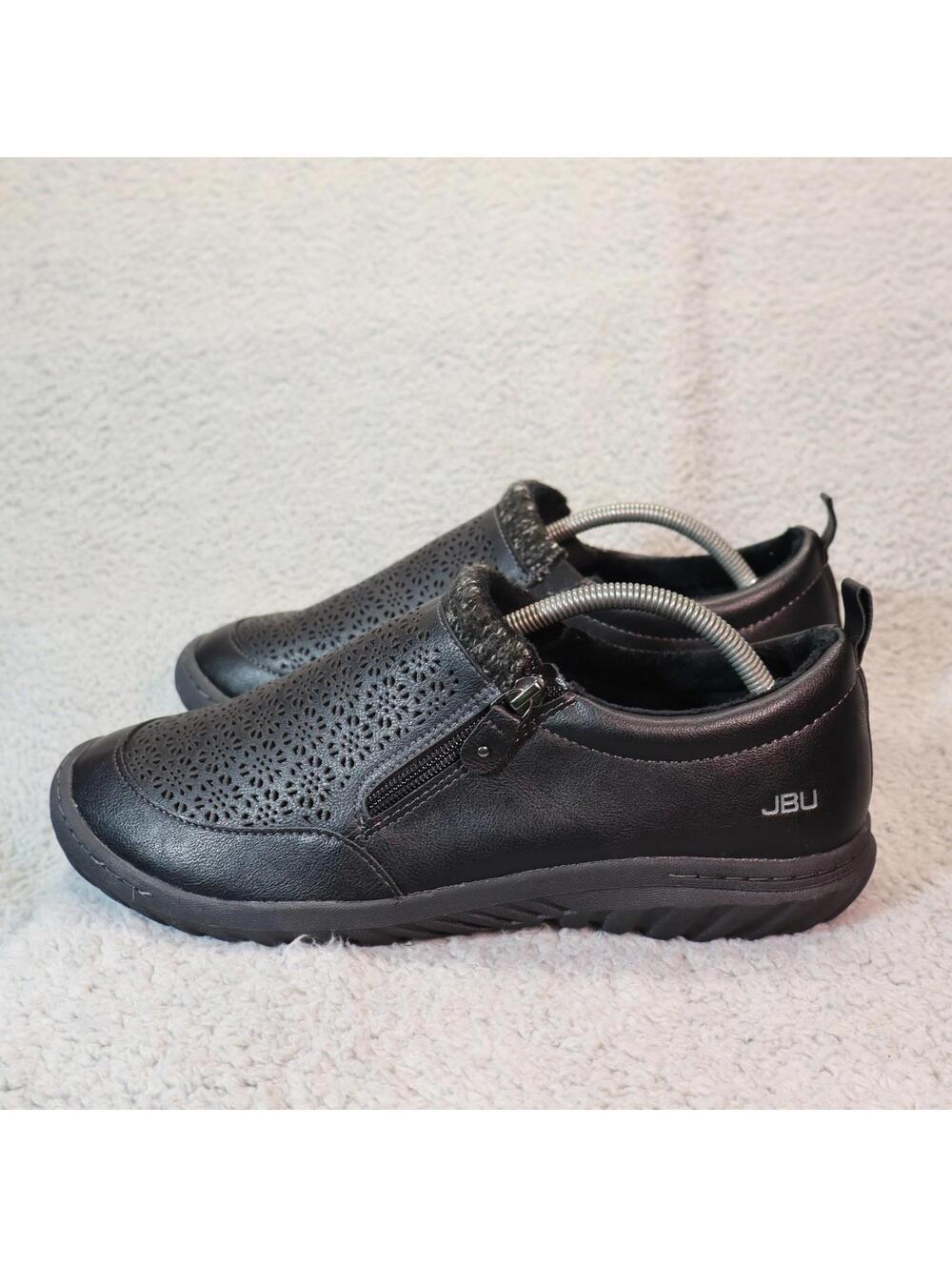 JBU Cranberry Black Womens Slip On Shoes 12W Memory Foam Zip